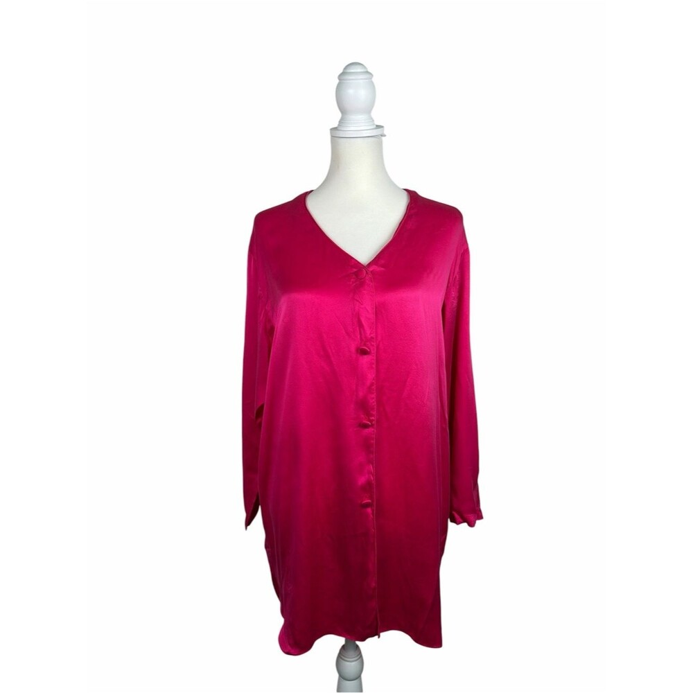 Vintage Gold Label Victoria’s Secret 100% Silk Hot Pink Long Sleeve Sleep Shirt